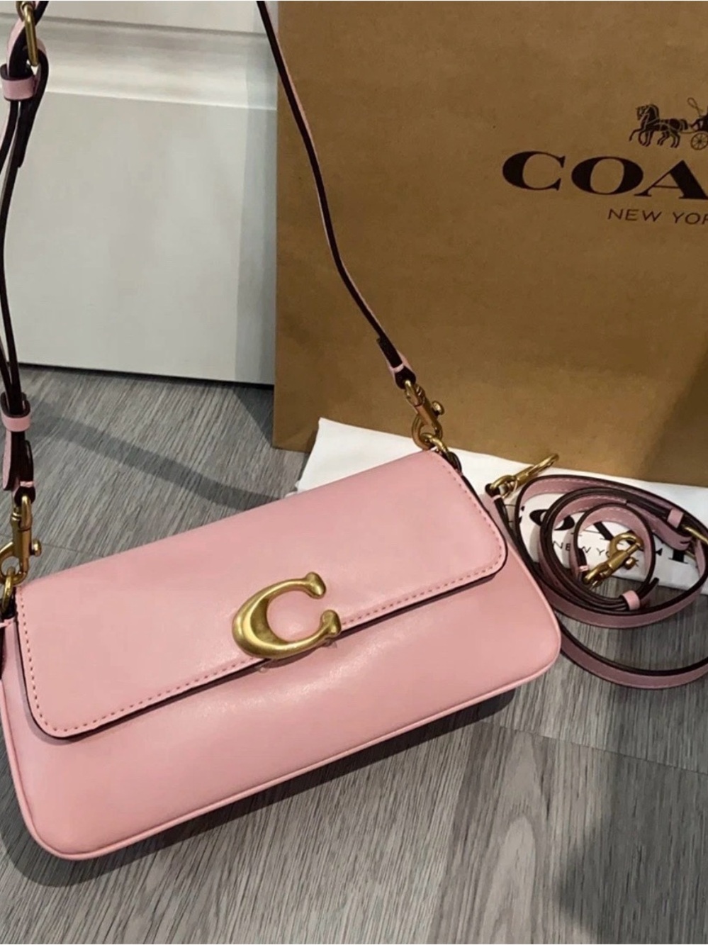 Coach Pink Leather Crossbody Bag with Gold 'C' Hardware